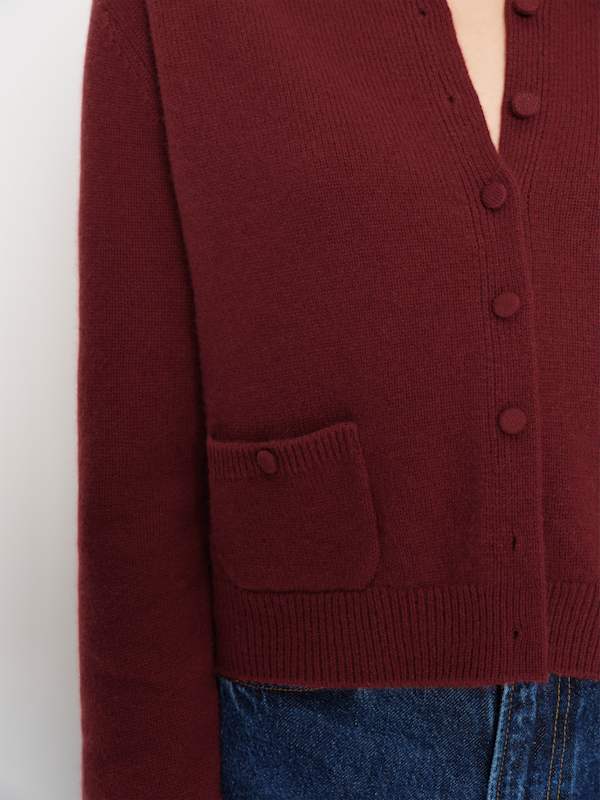 Clara Cashmere Crew Cardigan - Chianti Patch Pocket