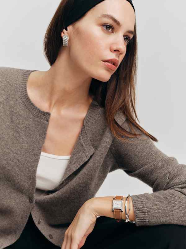 Cardigan ras-du-cou en cachemire Clara - Cacao