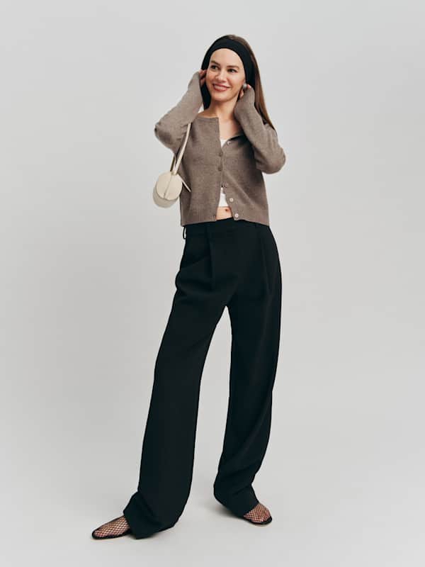 Cardigan ras-du-cou en cachemire Clara - Cacao