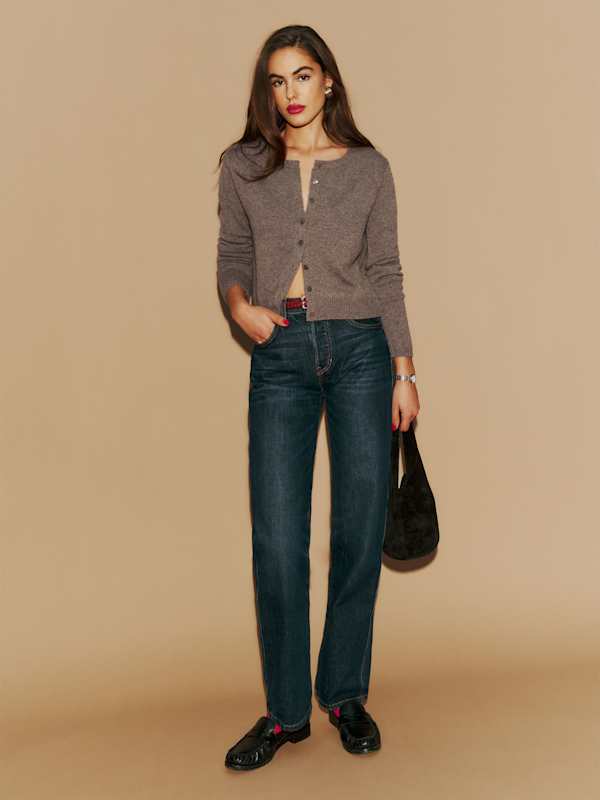 Cardigan ras-du-cou en cachemire Clara - Cacao