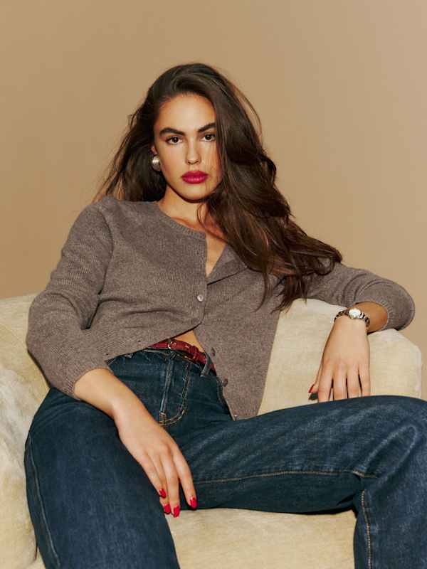 Cardigan ras-du-cou en cachemire Clara - Cacao