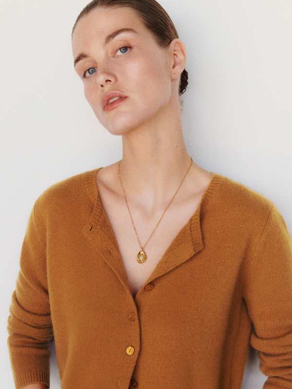 Clara Cashmere Crew Cardigan - Copper