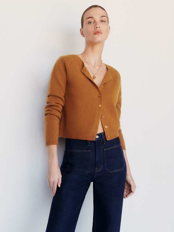 Clara Cashmere Crew Cardigan - Copper