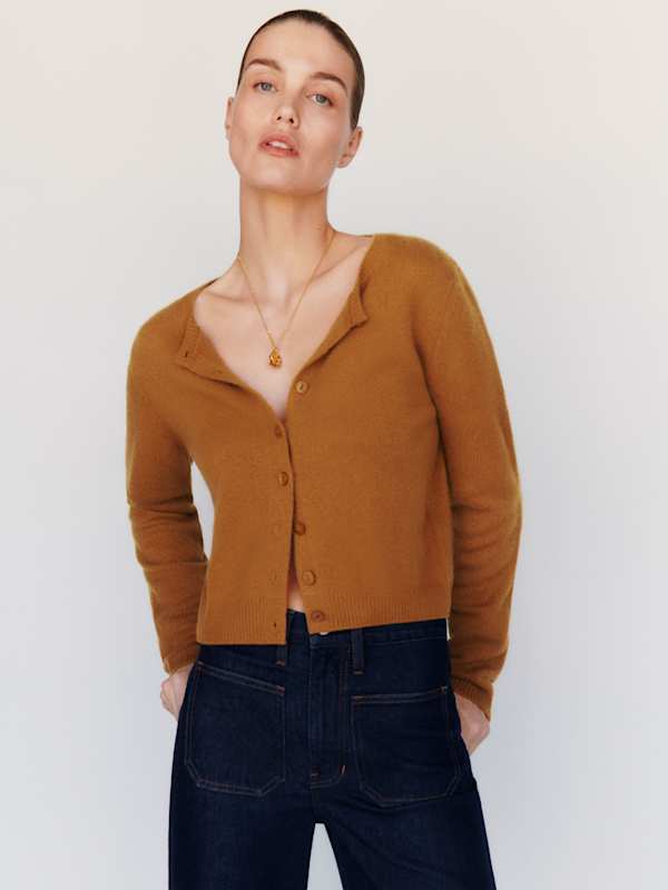 Clara Cashmere Crew Cardigan - Copper
