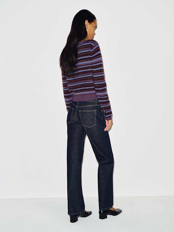 Clara Cashmere Crew Cardigan - Crushed Violet Multi Stripe