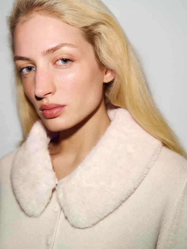 Clara Cashmere Crew Cardigan - Fior Di Latte Faux Fur Collar