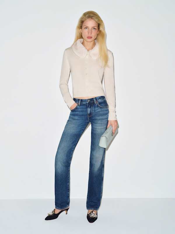 Clara Cashmere Crew Cardigan - Fior Di Latte Faux Fur Collar