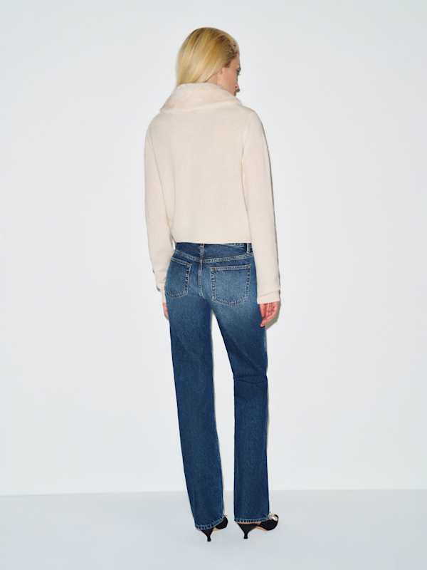 Clara Cashmere Crew Cardigan - Fior Di Latte Faux Fur Collar