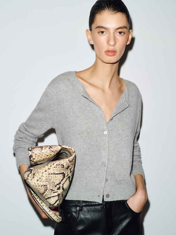 Clara Cashmere Crew Cardigan - Granite