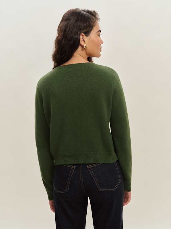 Clara Cashmere Crew Cardigan - Grass