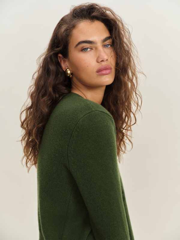 Clara Cashmere Crew Cardigan - Grass