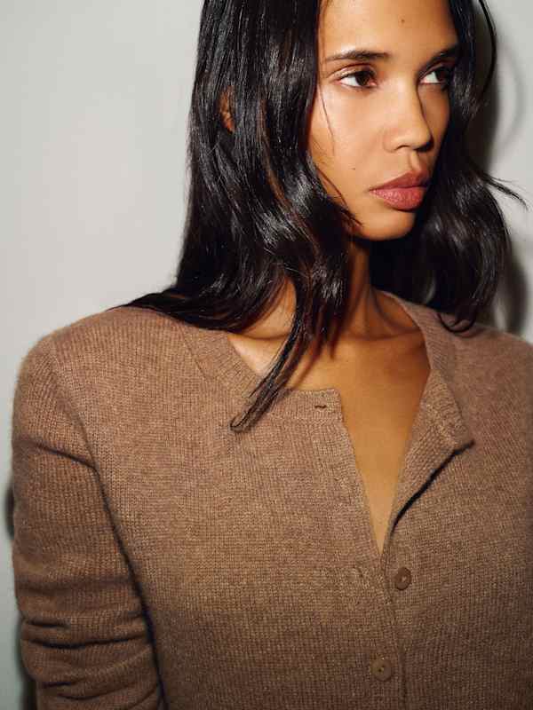 Clara Cashmere Crew Cardigan - Heathered Chanterelle