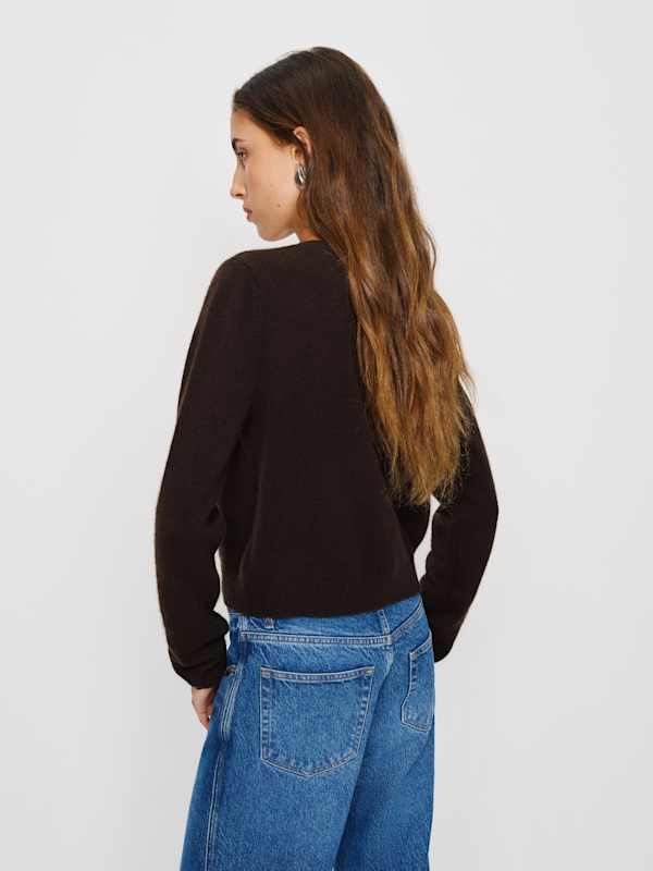 Clara Cashmere Crew Cardigan - Mole