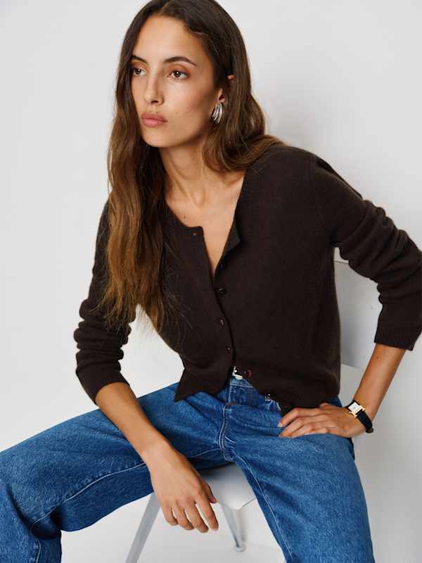 Clara Cashmere Crew Cardigan - Mole