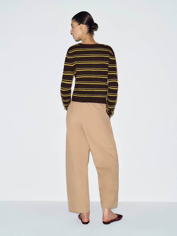 Clara Cashmere Crew Cardigan - Mole Chartreuse Stripe