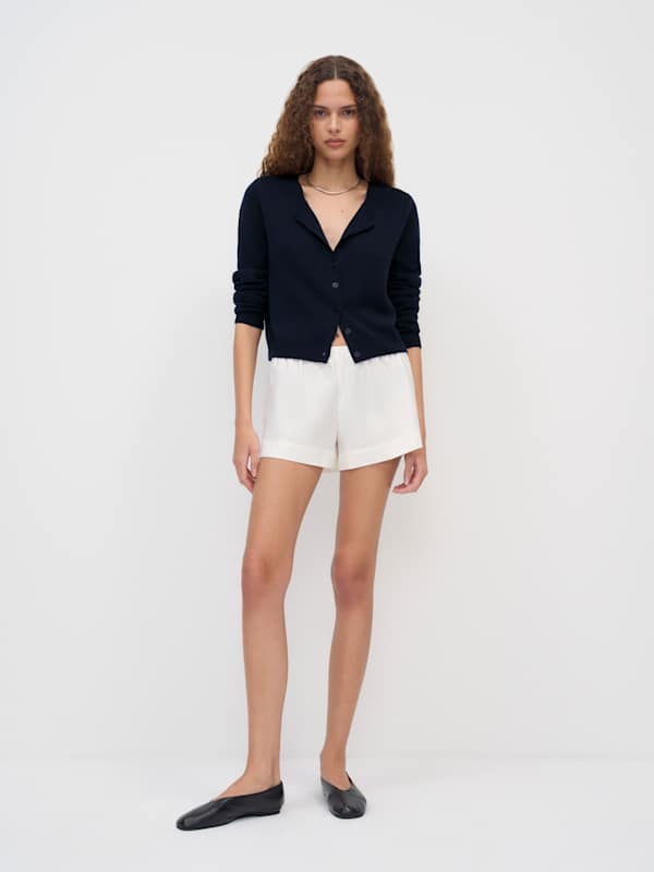 Clara Cashmere Crew Cardigan - Navy