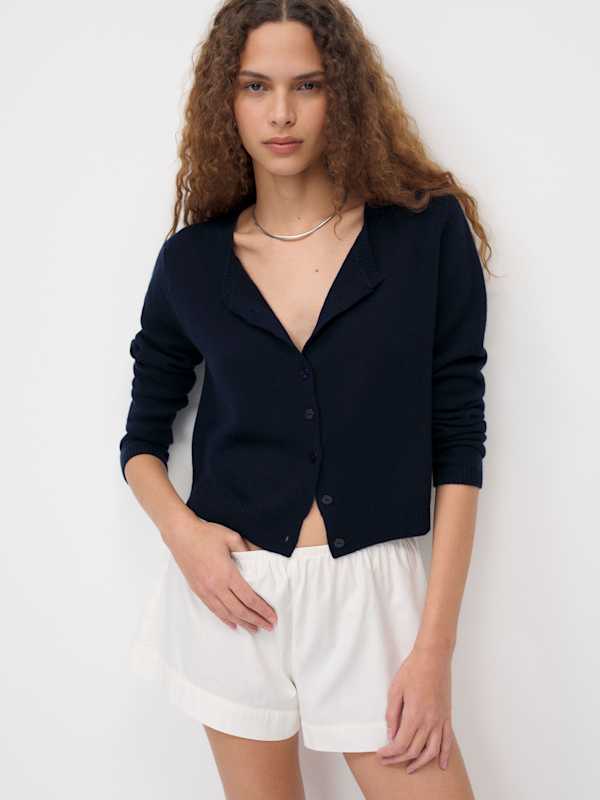 Clara Cashmere Crew Cardigan - Navy