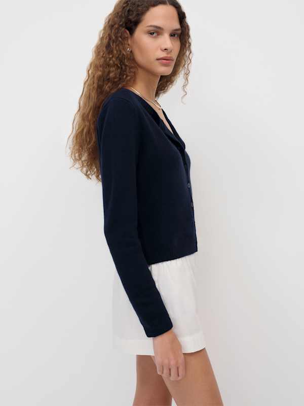 Clara Cashmere Crew Cardigan - Navy