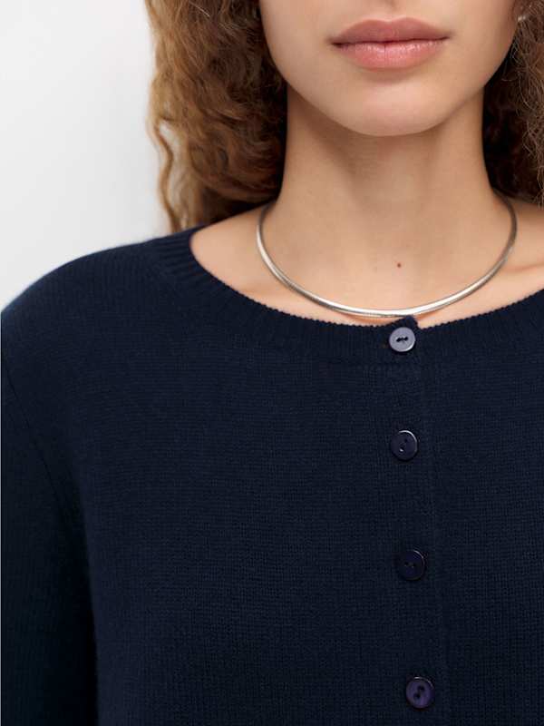 Clara Cashmere Crew Cardigan - Navy