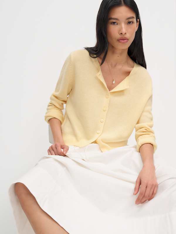 Clara Cashmere Crew Cardigan - Parmesan