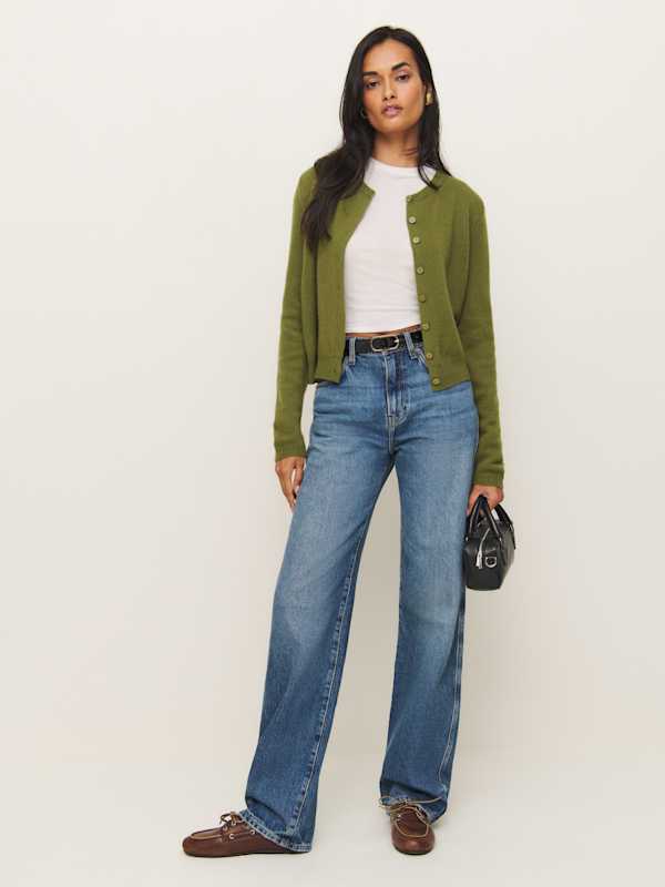 Clara Cashmere Crew Cardigan - Pear