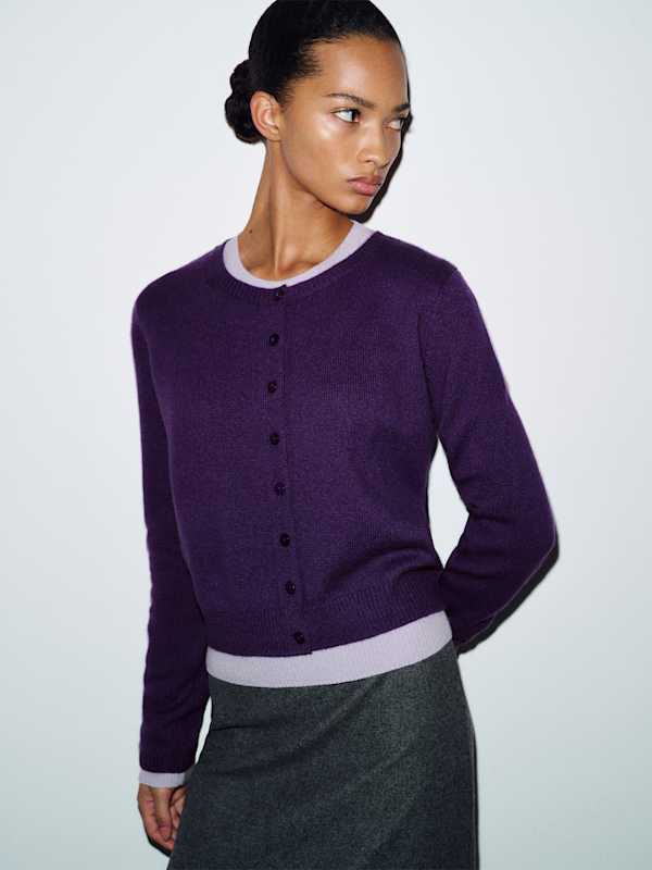 Clara Cashmere Crew Cardigan - Purple