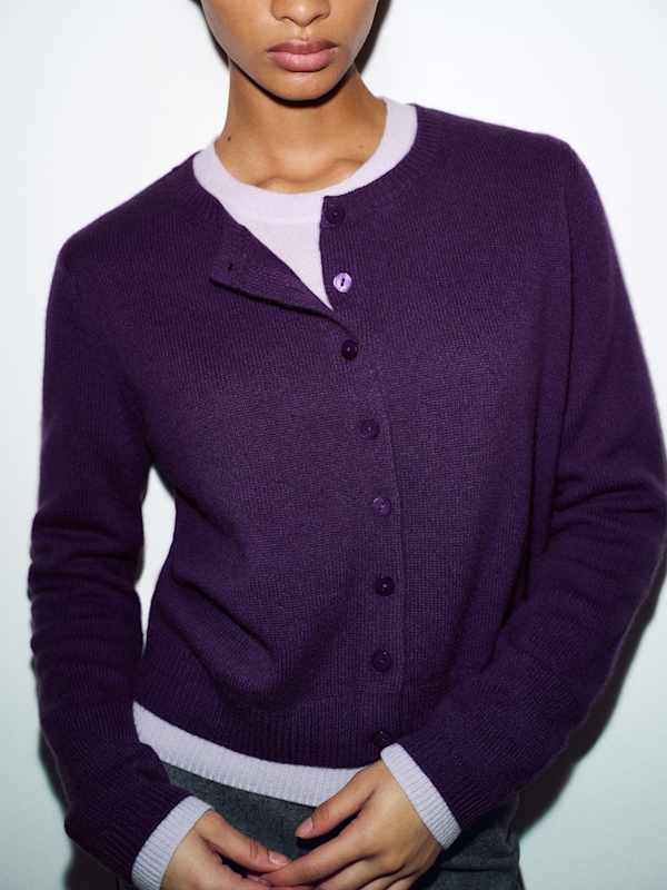 Clara Cashmere Crew Cardigan - Purple