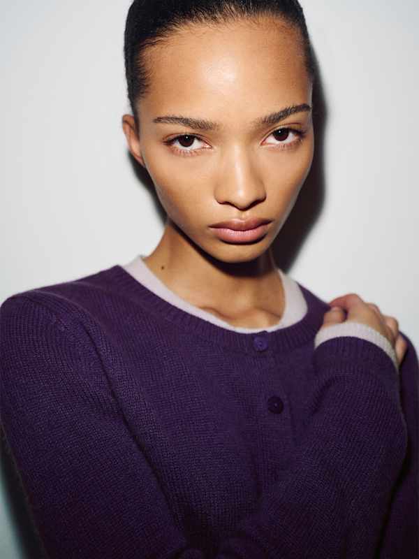 Clara Cashmere Crew Cardigan - Purple