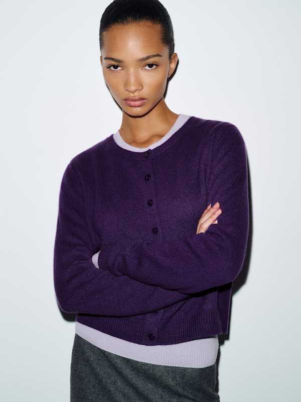 Clara Cashmere Crew Cardigan - Purple
