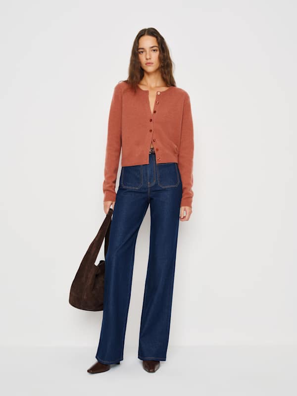 Clara Cashmere Crew Cardigan - Rosewood