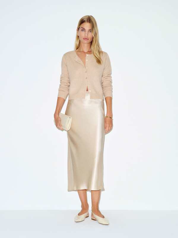 Clara Cashmere Crew Cardigan - Wheat