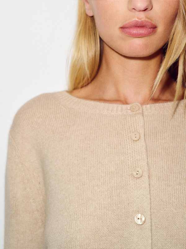 Clara Cashmere Crew Cardigan - Wheat