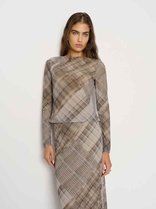 Wiley Knit Top - Taupe Plaid