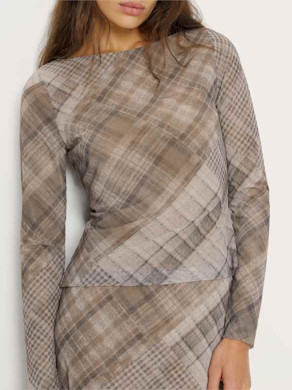 Wiley Knit Top - Taupe Plaid