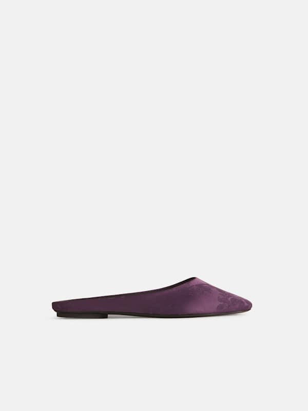 Yoanna Flat Mule - Purple Jacquard Satin