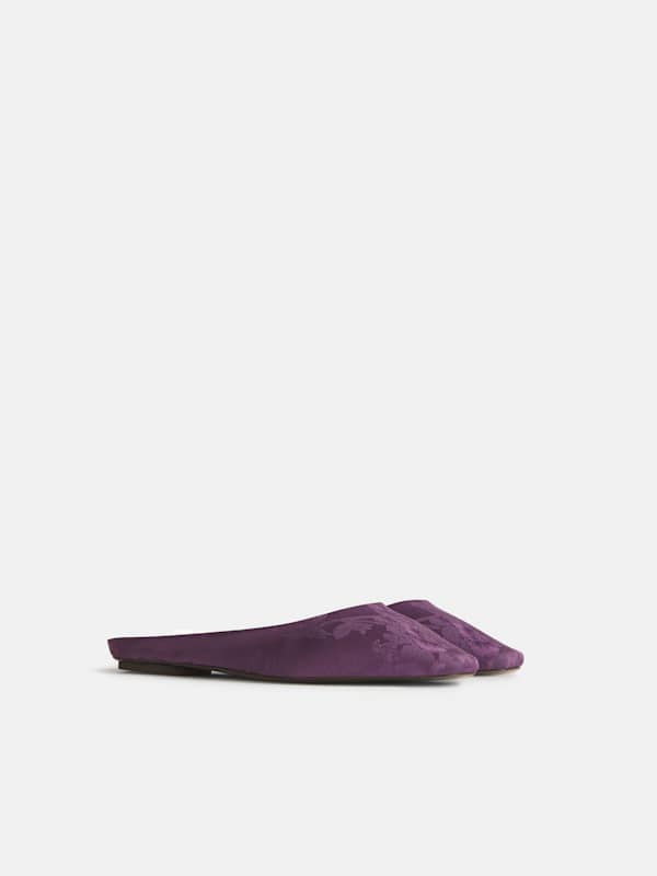 Yoanna Flat Mule - Purple Jacquard Satin