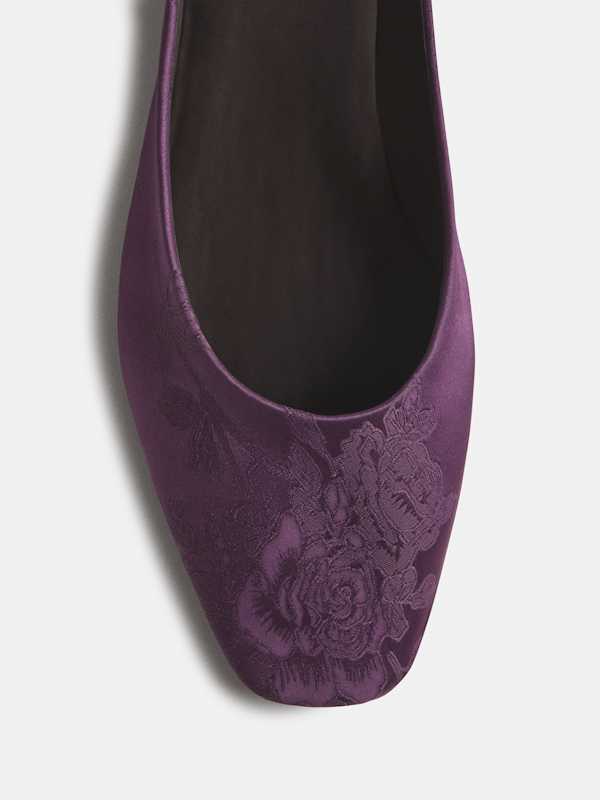 Yoanna Flat Mule - Purple Jacquard Satin