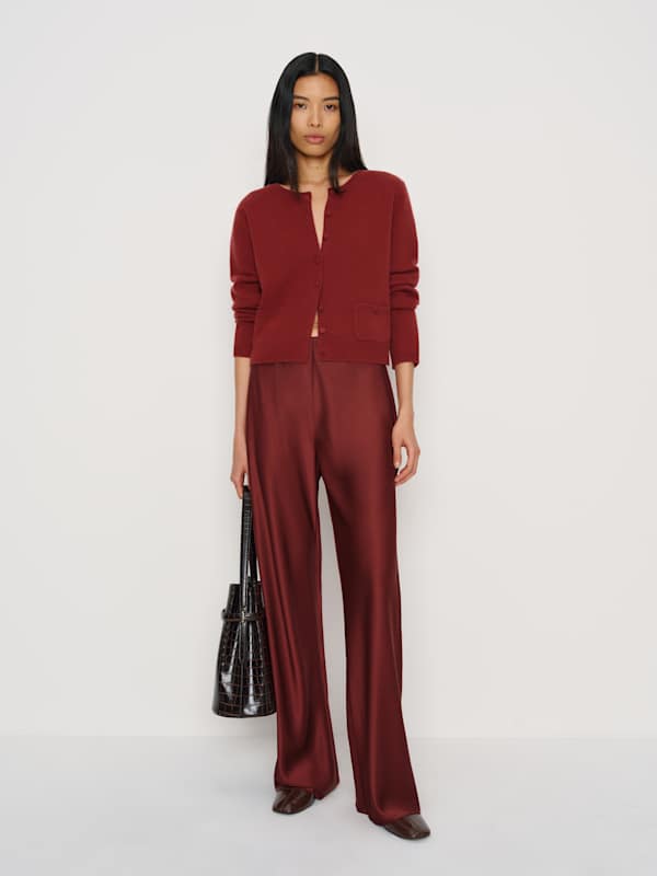 Gale Satin Mid Rise Bias Pant - Chianti
