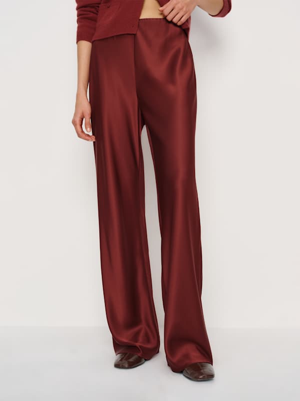 Gale Satin Mid Rise Bias Pant - Chianti