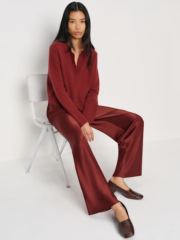 Gale Satin Mid Rise Bias Pant - Chianti
