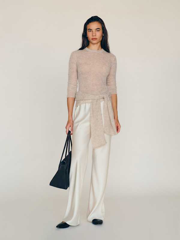 Gale Satin Mid Rise Bias Pant - Fior Di Latte