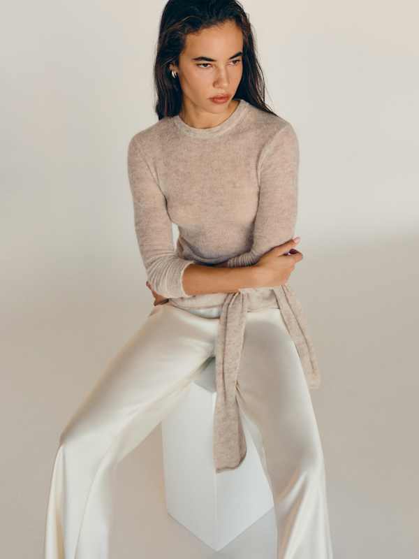 Gale Satin Mid Rise Bias Pant - Fior Di Latte
