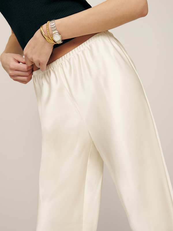Gale Satin Mid Rise Bias Pant - Fior Di Latte