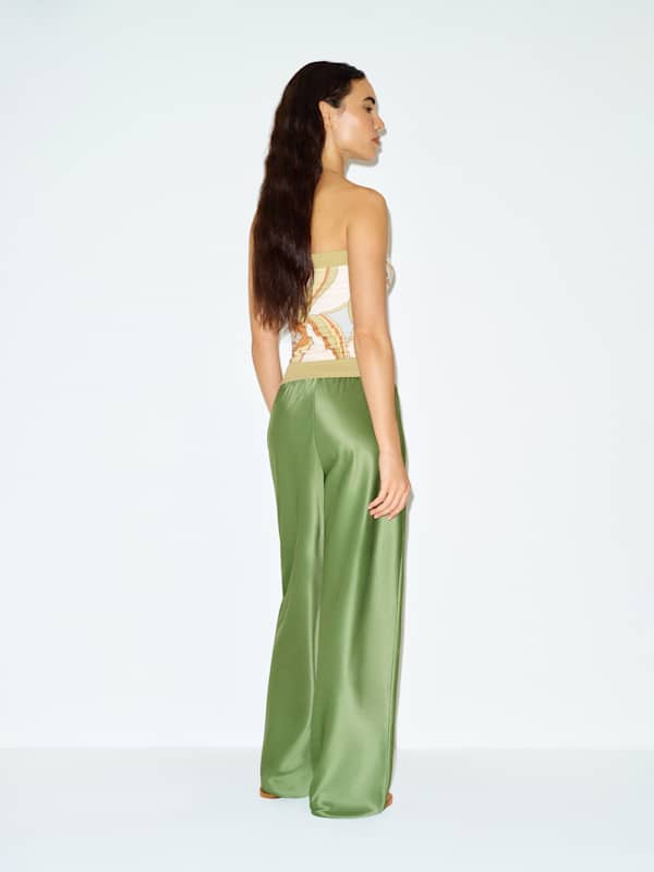 Gale Satin Mid Rise Bias Pant - Jade Green