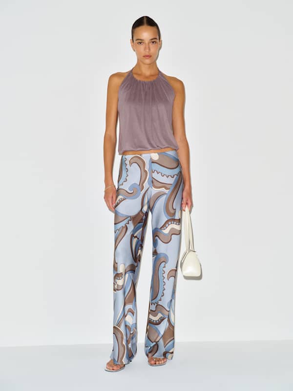 Gale Satin Mid Rise Bias Pant - Lido