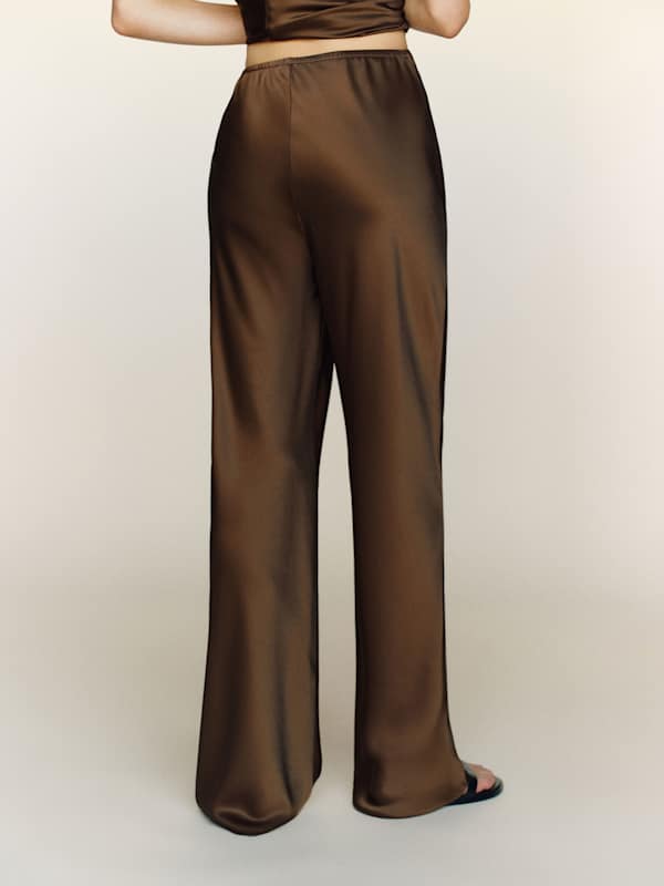 Gale Satin Mid Rise Bias Pant - Pinecone