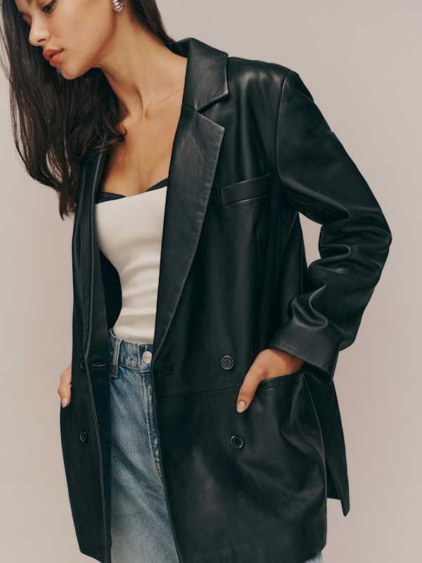 Veda Dalia Relaxed Leather Blazer - Black