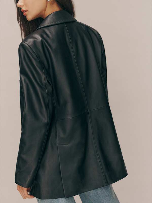 Veda Dalia Relaxed Leather Blazer - Black