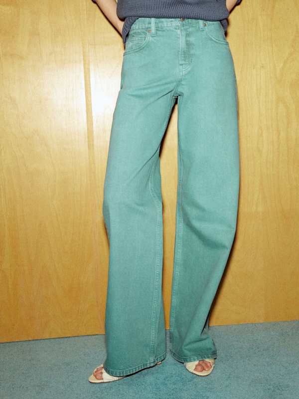 Cary Low Rise Slouchy Wide Leg Jeans - Aqua