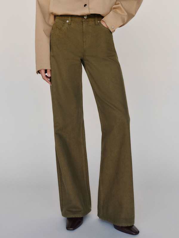 Cary Low Rise Slouchy Wide Leg Jeans - Dark Olive